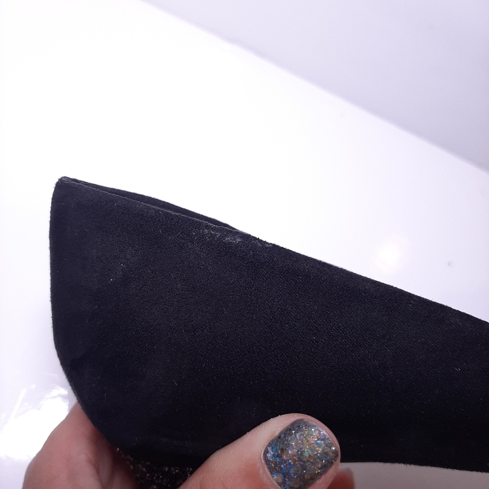 Fergalicious Dandy Velvet Glitter Black High Heels Ballet Toe Party Size 8 - Picture 13 of 15